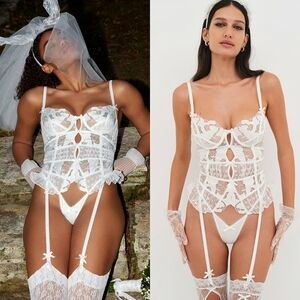 For Love & Lemons White Lace Bustier Garter Bra